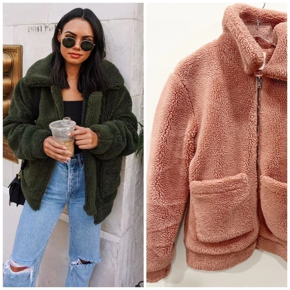 Elodie Faux Shearling Teddy Jacket Full Zip Large Pockets High Collar X-Small